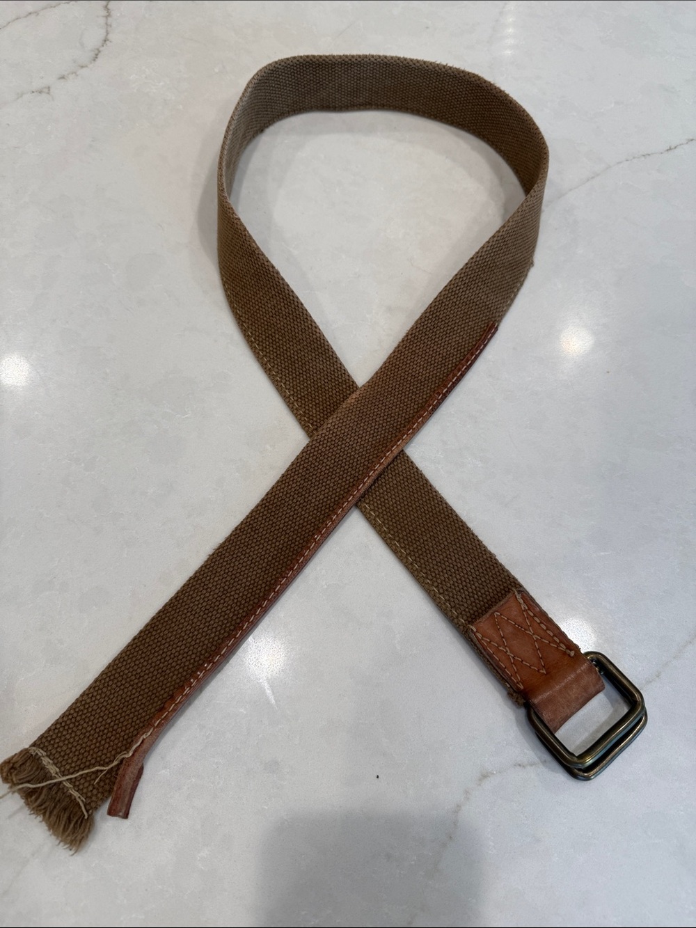 A&F Vintage Men's Brown Canvas Belt with Leather Trim and Metal Buckle